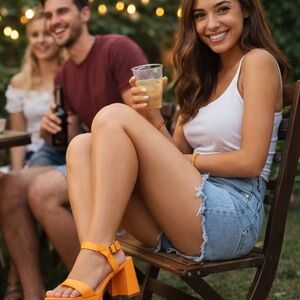 Dream Pairs-Vibrant Orange Block Heel Sandals-Brand New